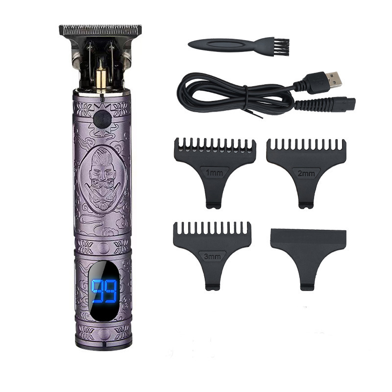 Venta caliente transfronteriza pantalla digital LCD cabeza de Buda Clipper eléctrico talla marca gradiente pelo Clipper recorte empuje blanco T9 pequeño Clipper