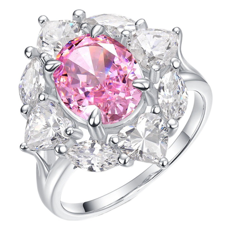 Wilsheng joyería nuevo europeo y americano personalizado plata S925 Rosa anillo moda lujo hielo flor corte alto carbono diamante anillo