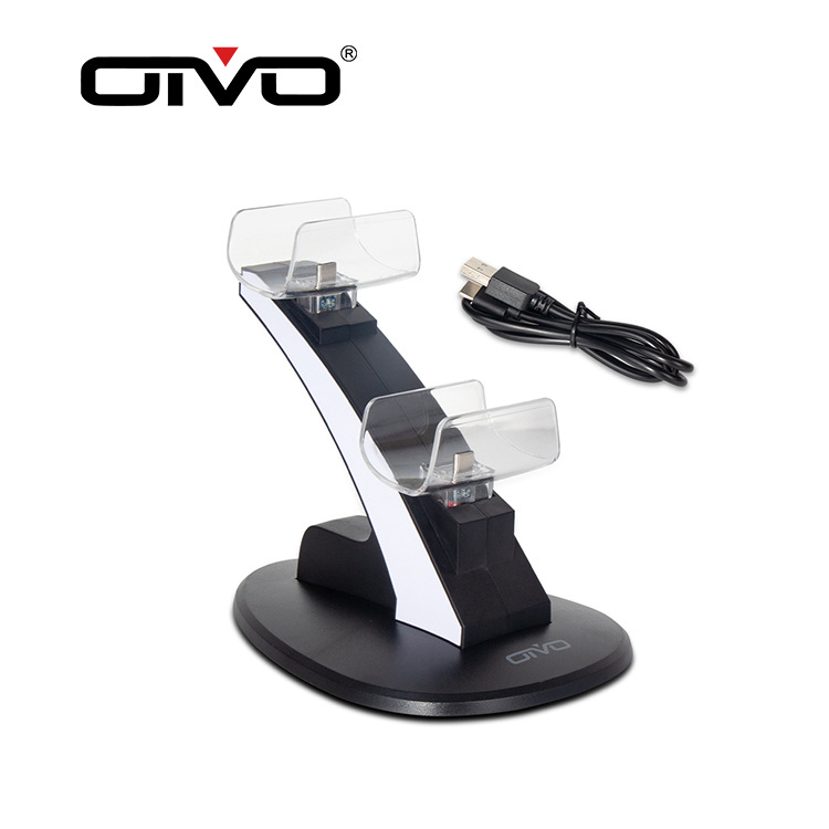 PS5 GamePad cargador dual base PS5 mango inalámbrico aviones cargador doble soporte con luz azul indicador de luz en stock