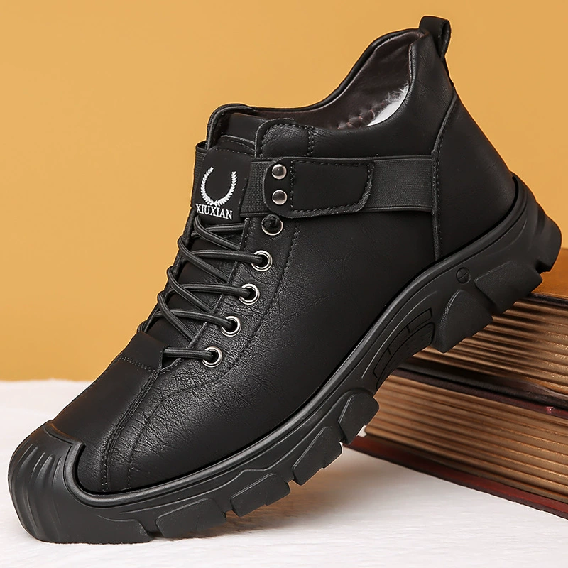 Мужская обувь, осень-зима 2023, повседневная кожаная обувь, мужские бархатные теплые шерстяные хлопковые туфли, нескользящие зимние ботинки на толстой подошве