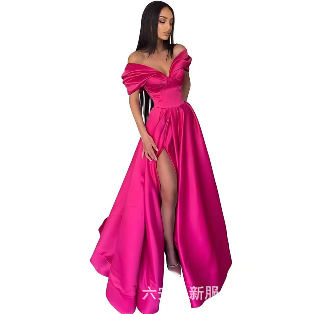 Amazon mujer hombros abiertos corazón vestido de baile largo vestido formal de noche con un vestido abierto