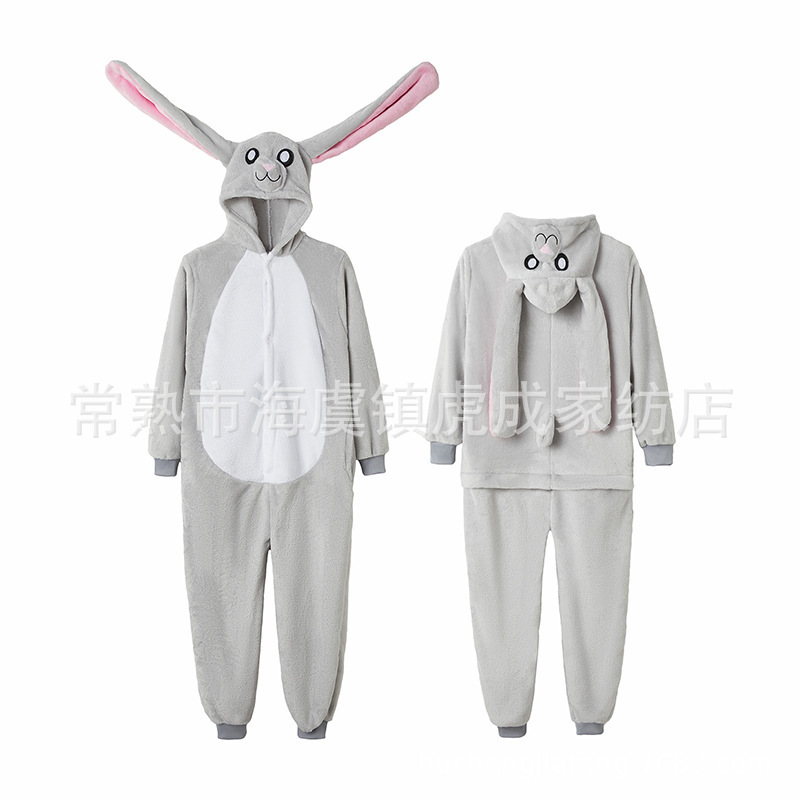 秋冬アニメ白兎藍兎粉兎動物ワンピースパジャマ男女成人児童フランネル家庭服|undefined
