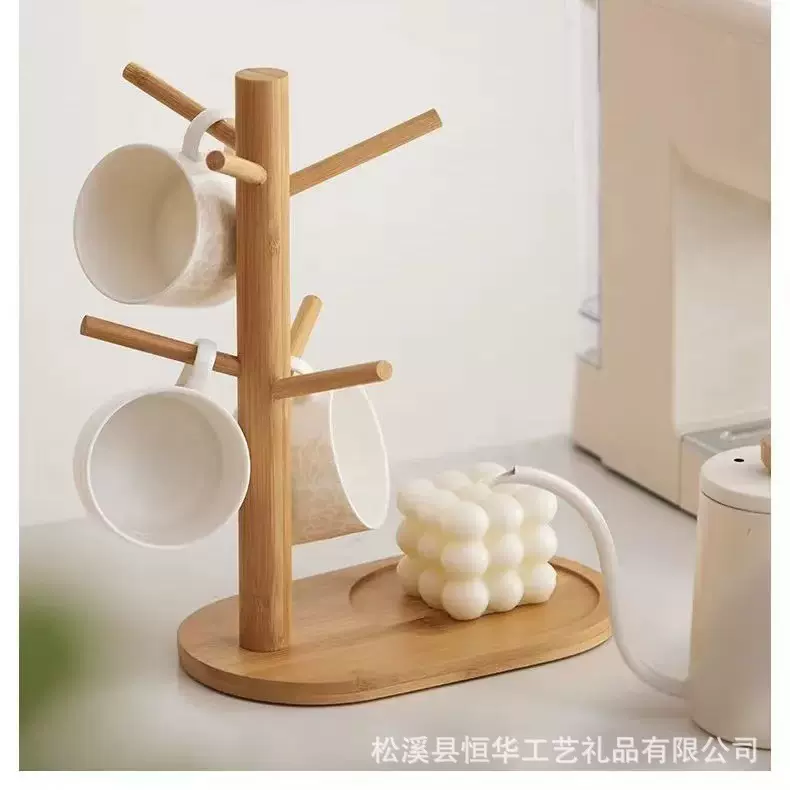 杯架玄关竹制收纳置物架沥水水杯架钥匙创意挂架树杈杯架简约套装