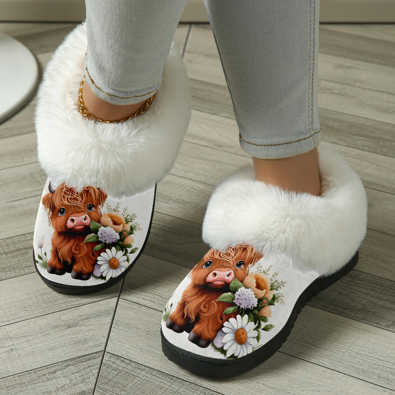 Cross-Border Exclusive Supply of Cotton Slippers with Highland Cow Pattern Print for Men, Autumn and Winter Couple Slippers, Pod Cross-Border Jit One-Piece Dropshipping Cross-Border Exclusive Supply of Cotton Slippers with Highland Cow Pattern Print for Men, Autumn and Winter Couple Slippers, Pod Cross-Border Jit One-Piece Dropshipping