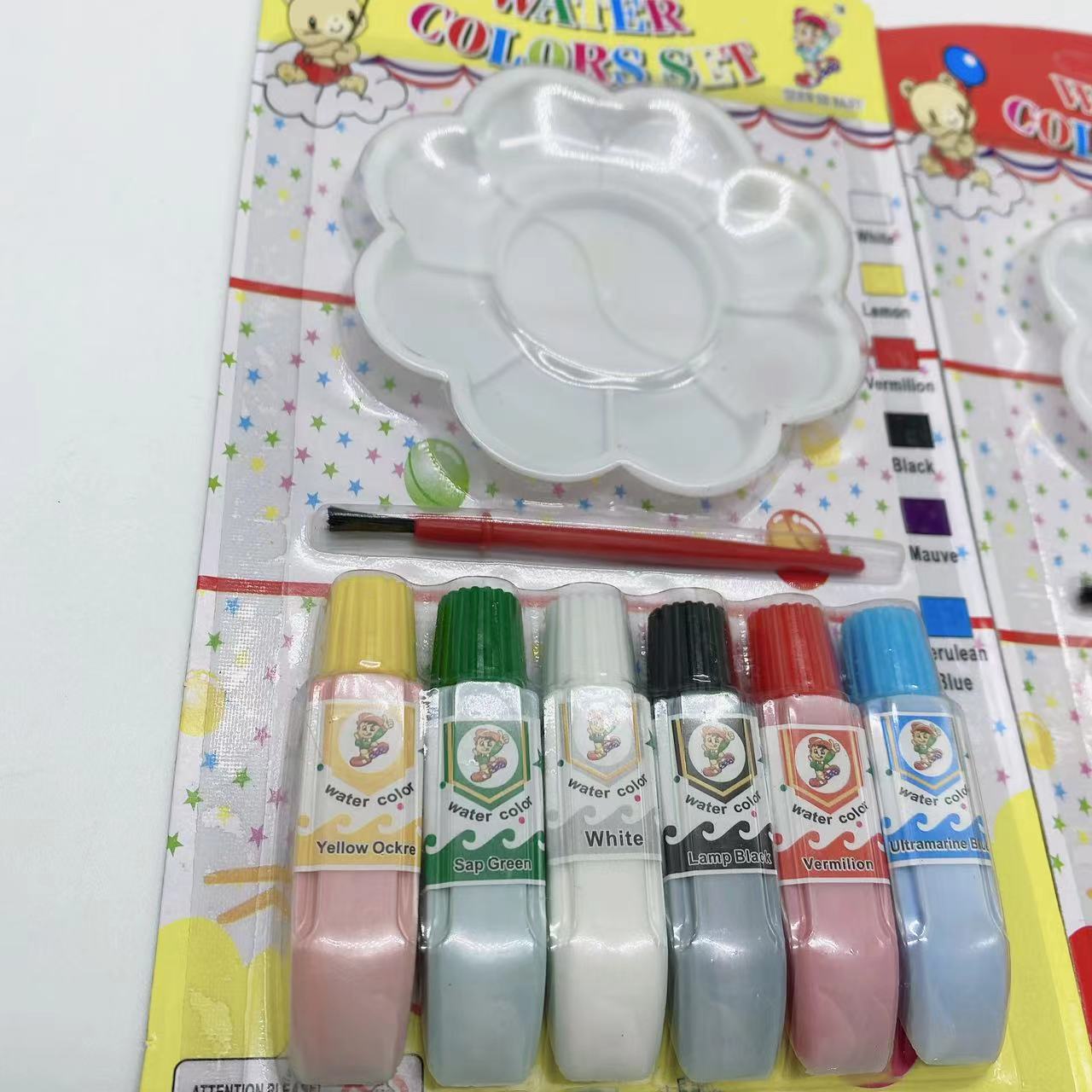 Acuarela de 6 colores Hu pintura Tarjeta de succión traje de arte pintura con pincel de paleta pintura de estudiante pintura de color pintura de niños