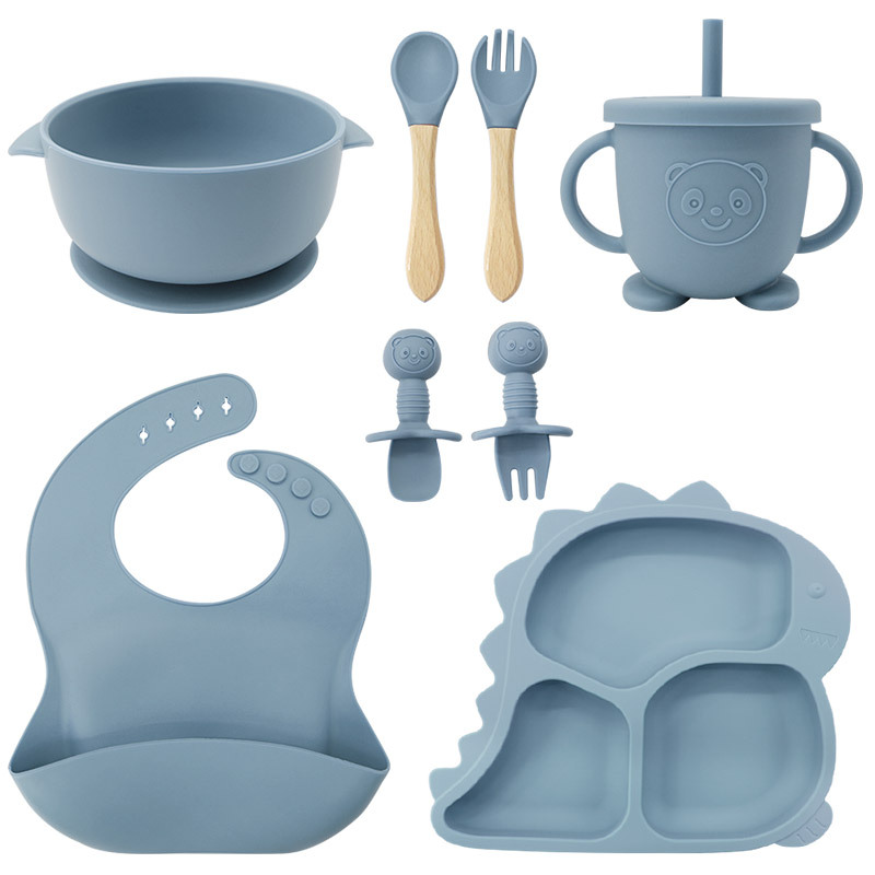 Baby Products Factory Vajilla para bebés Juego de vajilla de silicona para recién nacidos Juego de vajilla para niños de dibujos animados Juego de complementos alimenticios