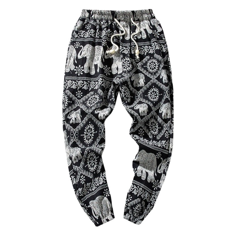 Cross-Border Ethnic Style Plus-Size Jogger Pants for Summer, Loose Pants for Older Children and Adults, Thai Elephant Print Pants for Summer