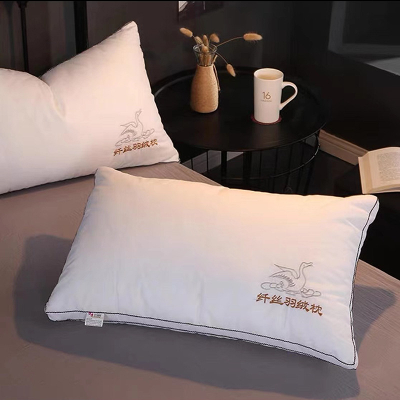 Wholesale hotel fiber feather velvet embroidery pillow core old duck home high elastic fiber pillow single student neck pillow