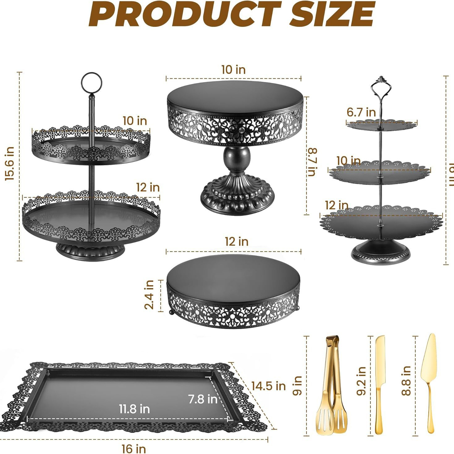 Estante de pastel negro, tabla de postres Set de exhibición Estante de cupcake de metal para pastel de cumpleaños de boda