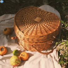 天然环保手工编织真藤PP仿藤心形不规则形状露营野餐篮面包篮