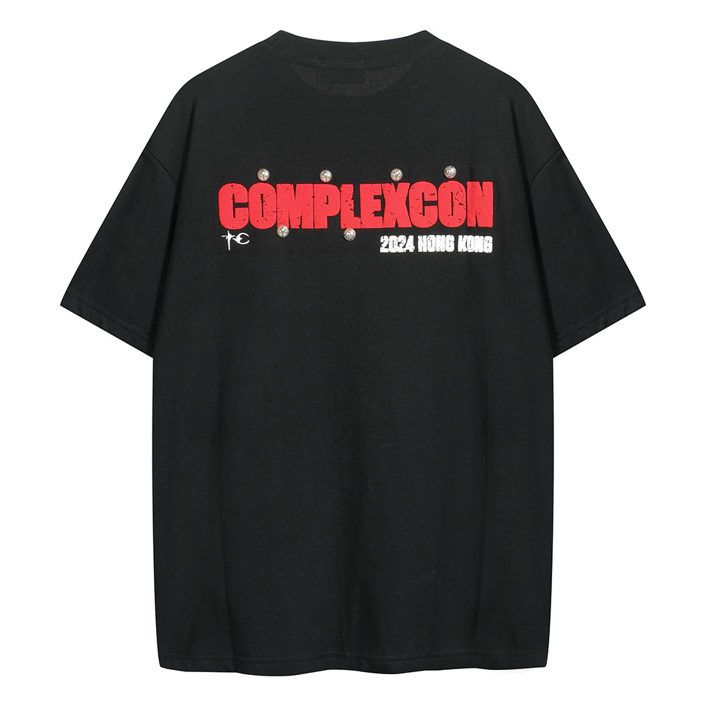 THUG CLUB Hong Kong Limited Rivet Letters Men 's Suelta Casual Camiseta de manga corta
