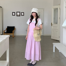 you think十三行夏季新款无袖甜美方领露背吊带中长连衣裙女2962