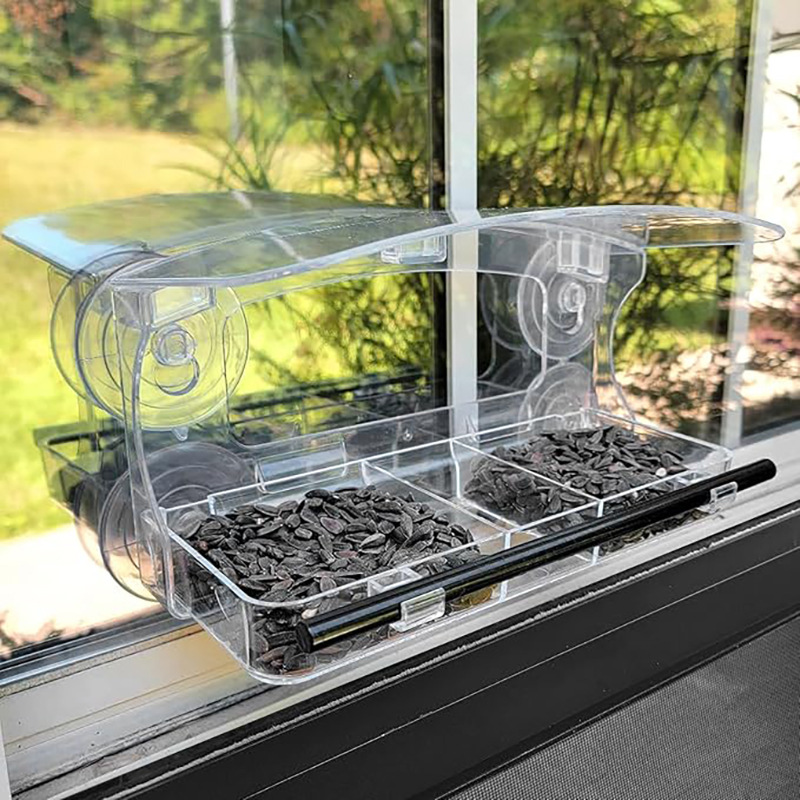 Cross -border acrylic bird cage transparent small pet bird wall hanging feeder outdoor adsorption plastic bird feeder 3