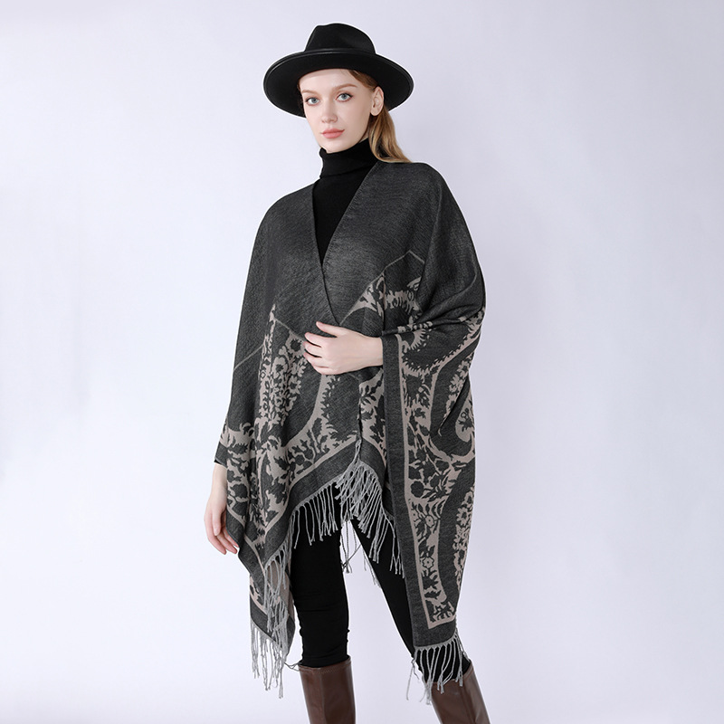 Nuevos productos transfronterizos de otoño y invierno con patrón de bordas simple, cardigan de moda europea y americana, abrigo cálido para mujeres