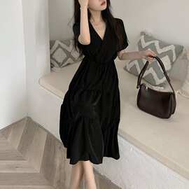领短袖季减龄斤胖裙子仙女法式连衣裙显瘦大码女装夏胖妹妹