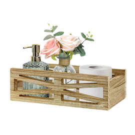 木质简易镂空收纳筐厨房调味品收纳盒浴室洗手间收纳木箱  BSCI
