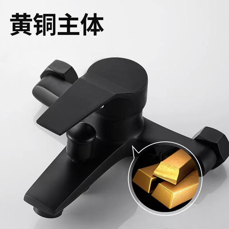 Black all copper shower faucet hot and cold mixing valve bathroom shower head shower set triple bathtub faucet