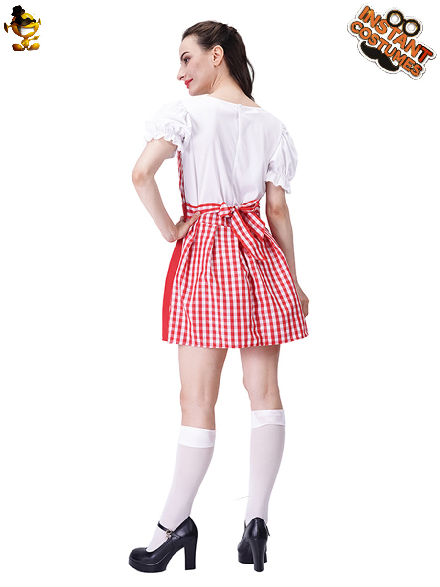 Rojo Plaid cerveza vestido de las mujeres carnaval maquillaje danza vestido Festival fiesta Cosplay traje