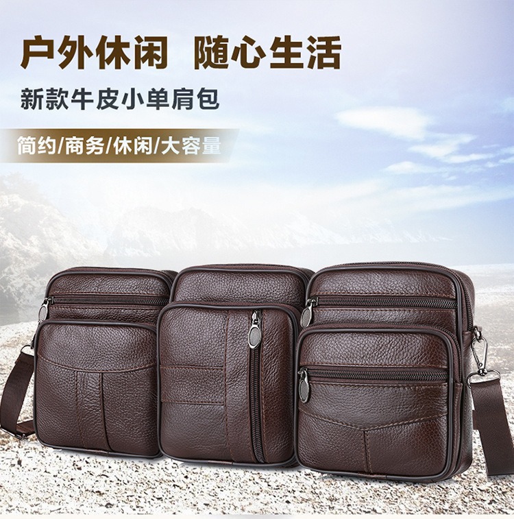 2026 New Style Single Shoulder Bag, Cowhide Leather, Durable, Waterproof, Fashionable, Large Capacity, Men's Crossbody Bag, Business Office Shoulder Bag