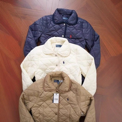 High-Quality Rl Ralph Lauren Embroidered Logo American-Style Quilted Cotton Jacket Stylish Casual Top with Turn-Down Collar