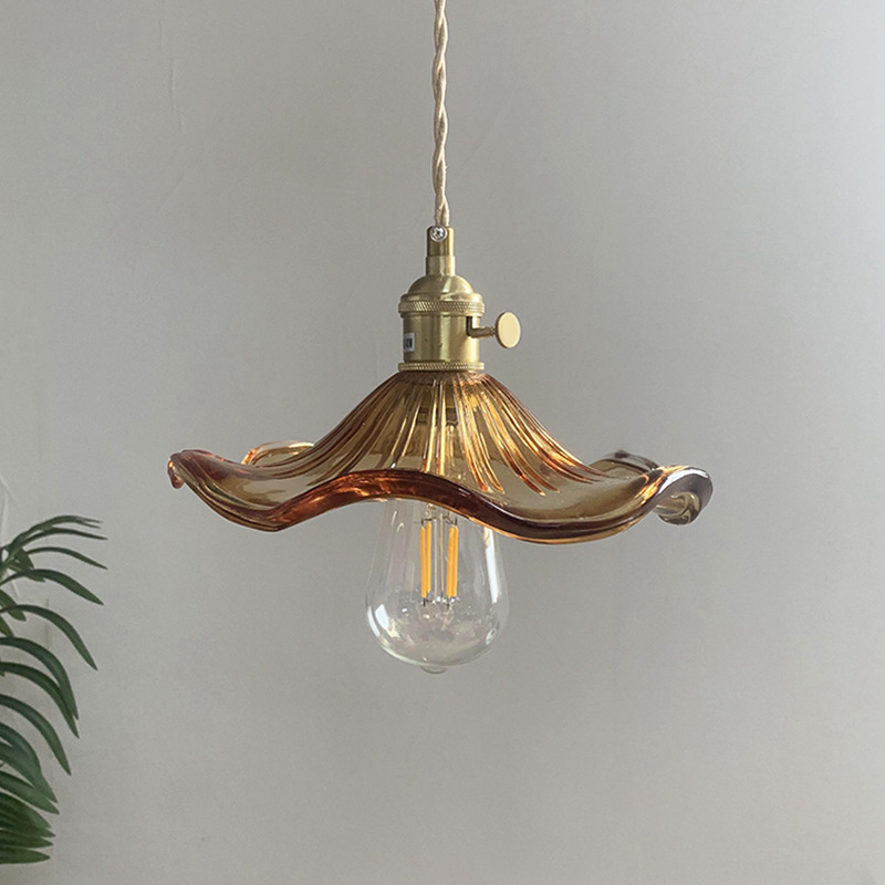 Nórdico simple japonés retro restaurante pasillo balcón Bahía ventana luz Internet celebridad hoja de loto flor cristal lámpara colgante