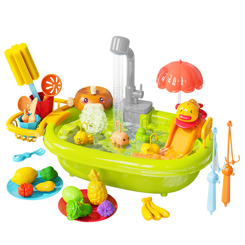 Juegos de agua eléctricos para niños transfronterizos, lavavajillas, lavavajillas, piscina de pesca, burbujas, juguetes de agua