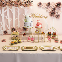 金色铁艺甜品台摆件展示架生日装饰蛋糕点心托盘架子冷餐茶歇摆台