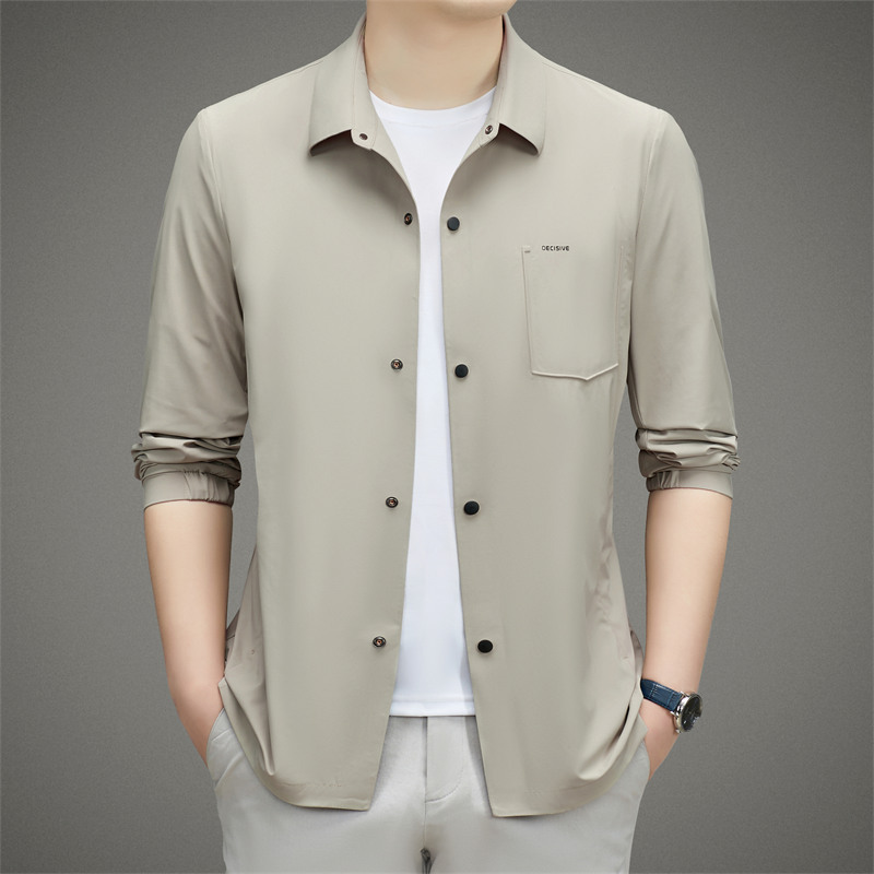 Summer 2023 New Single-breasted Non-marking Jacket Men's Non-ironing Solid Color Thin Casual Trendy Cardigan Top