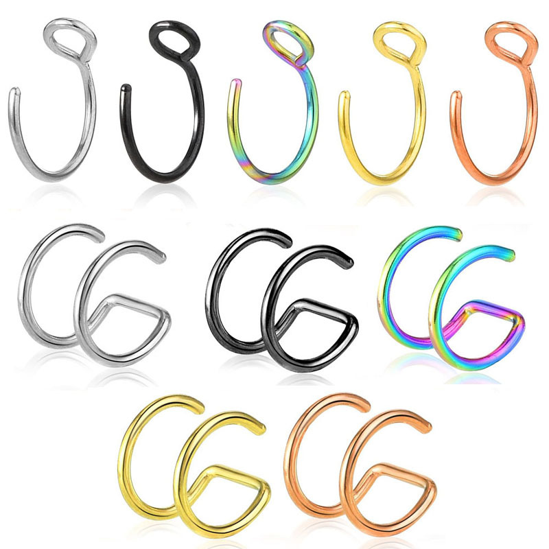 Factory direct cross-border stainless steel simple personality 10 pieces suit combination five-color puncture jewelry ear clip earrings