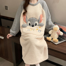 珊瑚绒睡衣女秋冬季睡裙加厚中长款2024新款卡通可爱玫瑰绒家居服