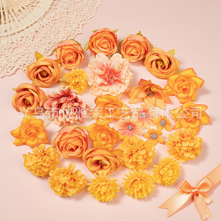 Orange Artificial Flower Set, Rose, Peony, Artificial Flower, Silk Flower, Antique Headdress Diy, Hairpin Orange Artificial Flower Set, Rose, Peony, Artificial Flower, Silk Flower, Antique Headdress Diy, Hairpin