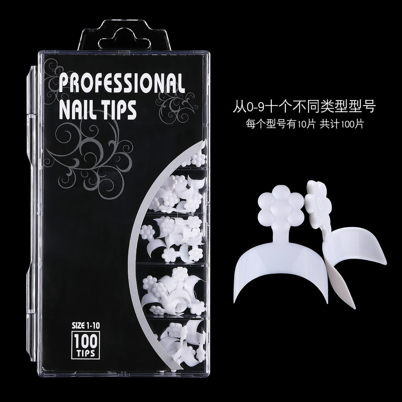 Nail Art 100 Pieces French Crescent Edge Nail Pieces White Plum Blossom Fake Nail Art Nail Boxed Black Label