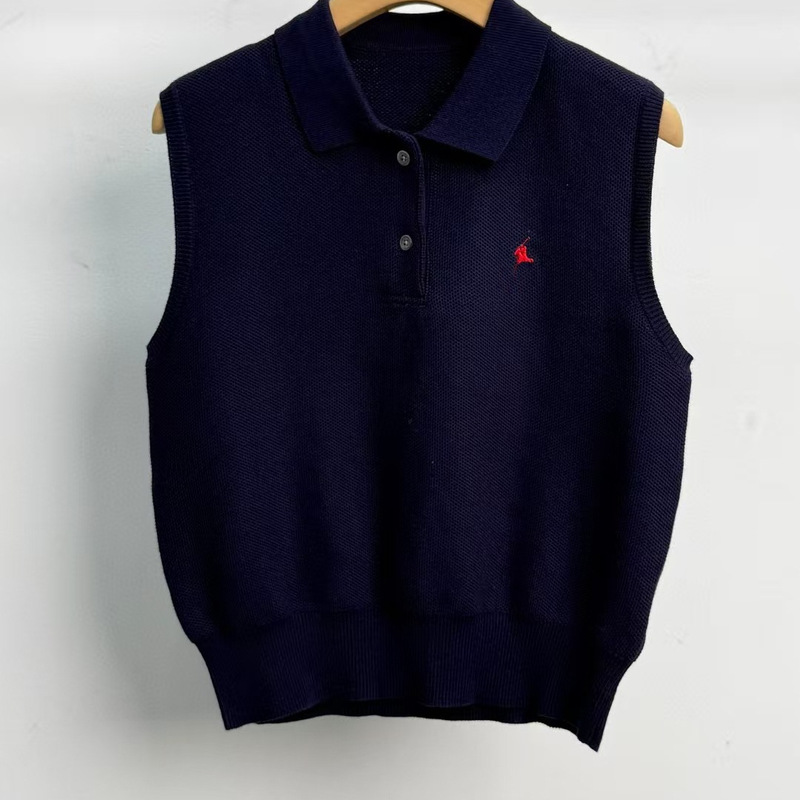 Rl Laff Pony Logo Vest Knitted T-Shirt Sleeveless American Knitted Sweater Short Embroidered Polo Collar Vest for Women Rl Laff Pony Logo Vest Knitted T-Shirt Sleeveless American Knitted Sweater Short Embroidered Polo Collar Vest for Women