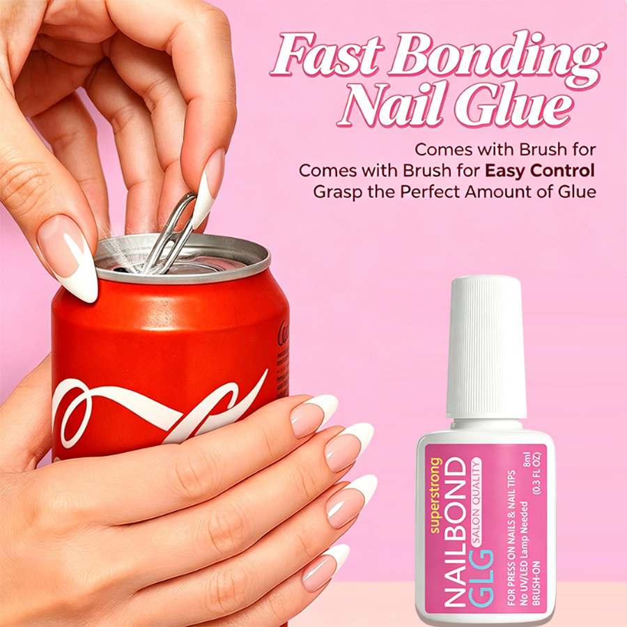 Cross-border bestseller: 8ml wearable nail glue with brush, no need for curing under a lamp, available in transparent and pink colors, can be shipped on behalf of others, exclusively for cross-border sales