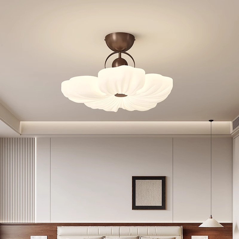 Lámpara de techo de flores de estilo medio, lámpara de habitación del dormitorio principal, restaurante retro francés, sala de estudio, salón de té, marrón de alta calidad