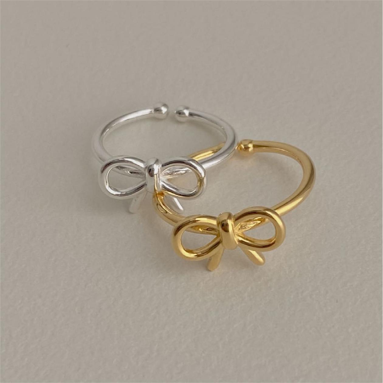 18 Karat Vergoldet 925 Sterling Silber Bogenknoten Offener Ring 925 Sterling Silber Ringe display picture 2