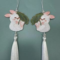 國風新中式旗袍壓襟漸變流蘇穗子漢服配飾兔子刺繡流蘇香袋掛飾穗