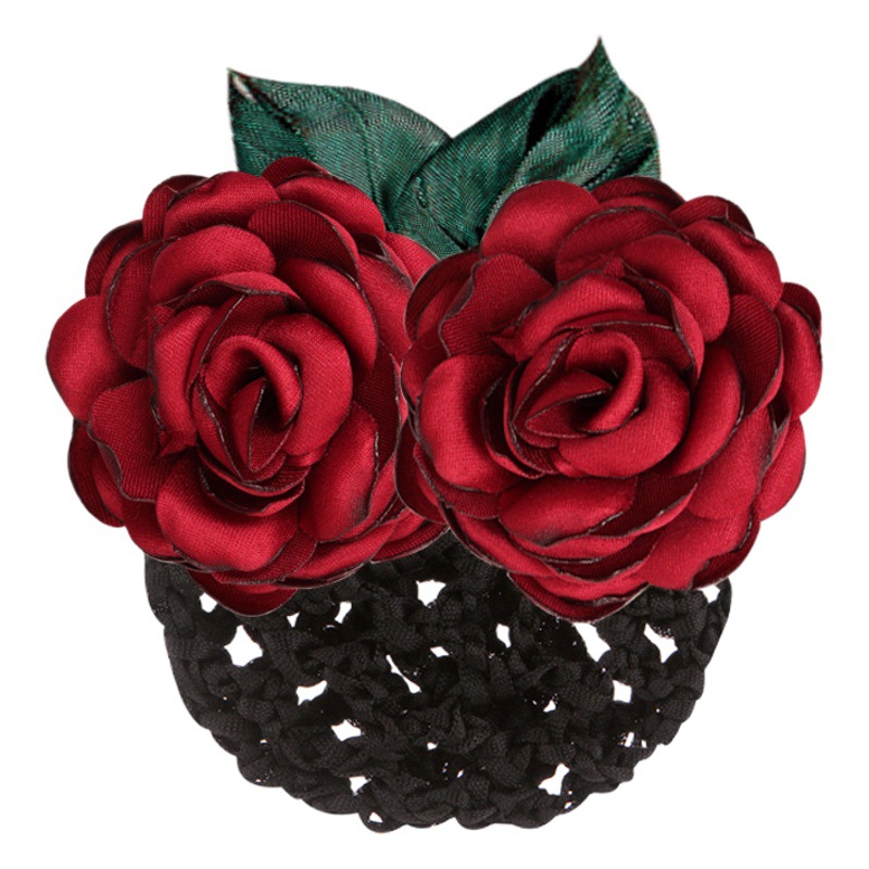 Retro Flower Professional Hair Clip Hair Net Spring Clip Net Mesh Bag Female Nurse Professional Hair Flower Hair Net Jewelry Clip
