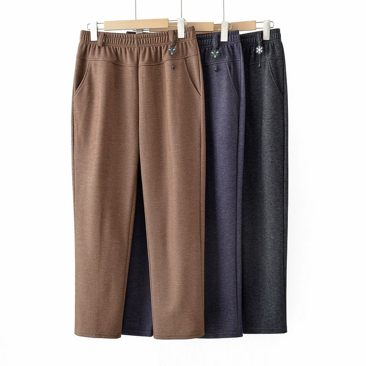 Брюки среднего и пожилого возраста женская мама весна и осень брюки с высокой талией эластичные свободные пожилые женские брюки прямые бабушкины повседневные брюки
