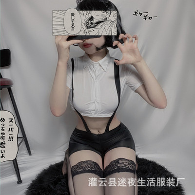 夜生活性感睡衣挑逗套装女小胸紧身背带裤制服性感可爱学生装套装|ms