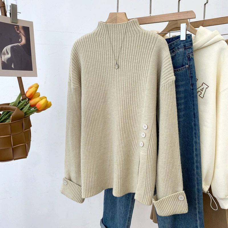 24 осенний и зимний арктический бархат с полутолосным воротом толстый ямный свитер корейская версия косой пряжки дизайн трикотаж 33234