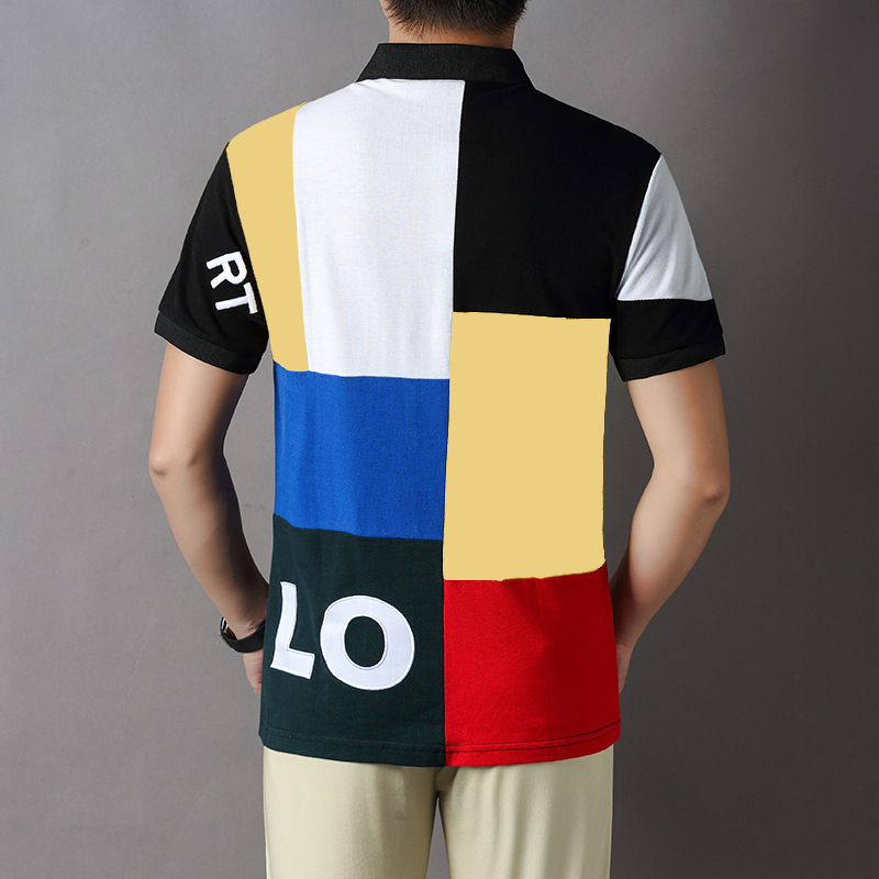 Source manufacturer wholesale short sleeved polo shirt cross-border British fashion seven color contrast color block pure cotton Paul trendy man