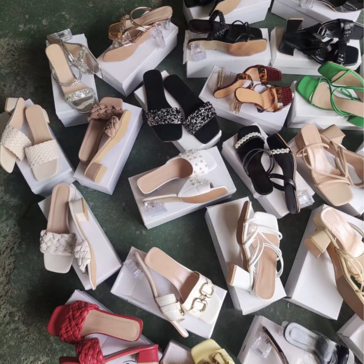 High - heeled mules сандалии на толстом каблуке женские высокие каблуке сандалии тапочки большого размера разного размера внешней торговли женская обувь оптом
