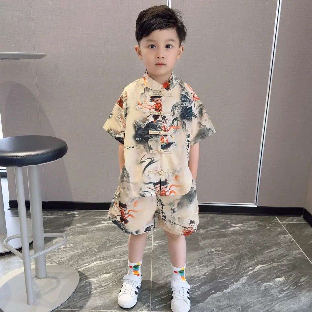 Nezha Clothes Children's 2025 New Summer Suit Boys' Hanfu Summer Outfit Chinese Short-Sleeve Tang Suit Wholesale
