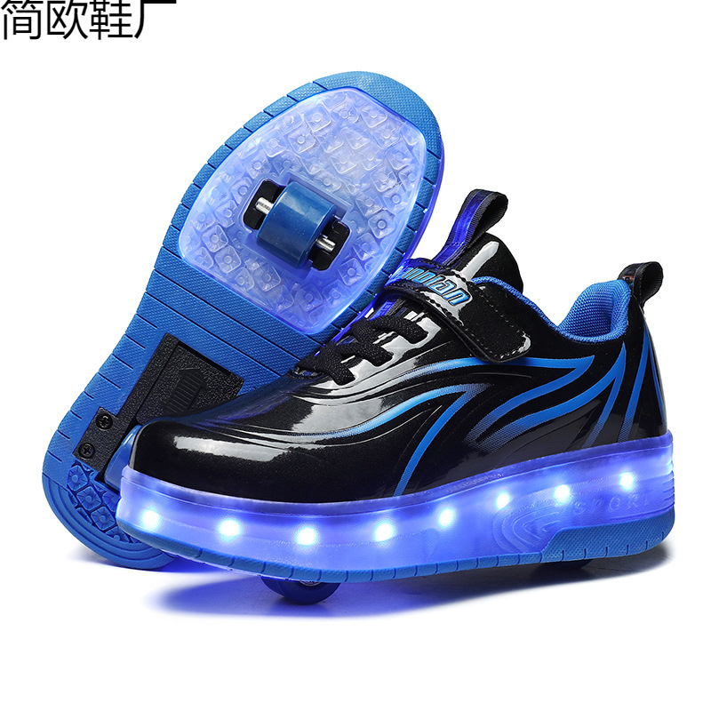 Cross-border generation manufacturers flash luminous hevets boys and girls students roller skates two-wheel flying shoelace wheels