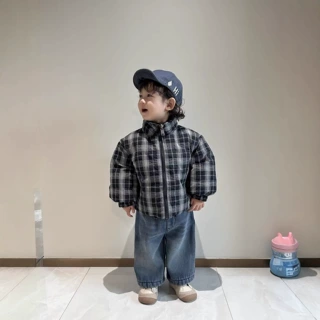 儿童服装加厚2026冬季新款宝宝两面穿棉衣外套男童加绒牛仔裤套装