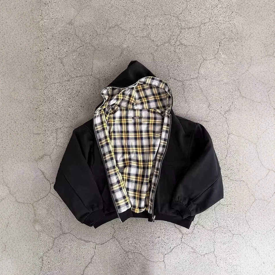 格子拉链开衫连帽衫y2k新款秋冬双面穿街头个性男女同款卫衣批发