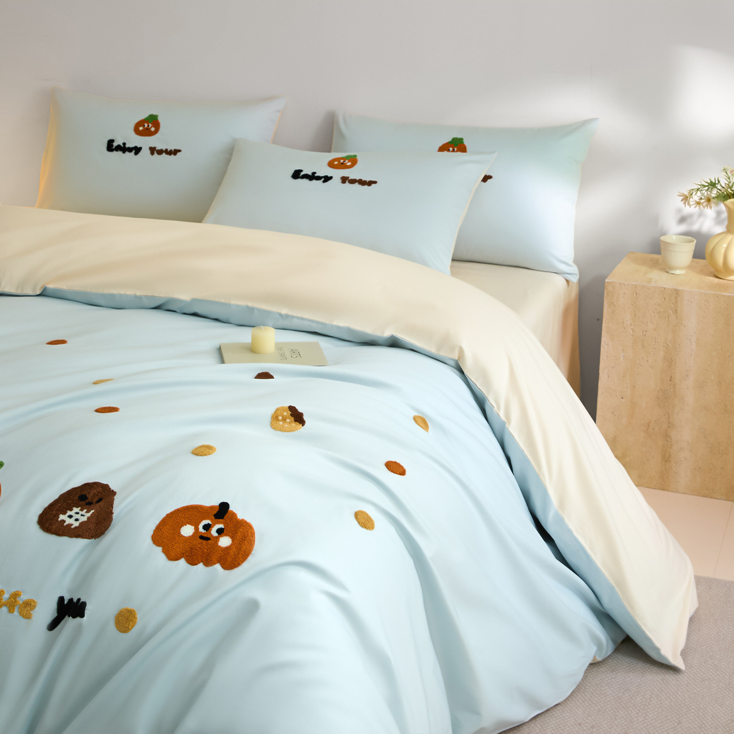 Toallas de algodón bordadas de cuatro piezas de algodón 2025, nueva colcha de cama de sábanas