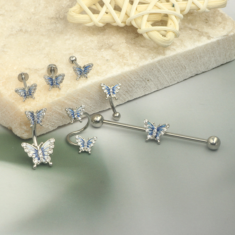 Star, Butterfly Pattern Women's Gender 1 Piece Vintage Style Star Butterfly Plating Inlay Stainless Steel Rhinestones Ear Studs