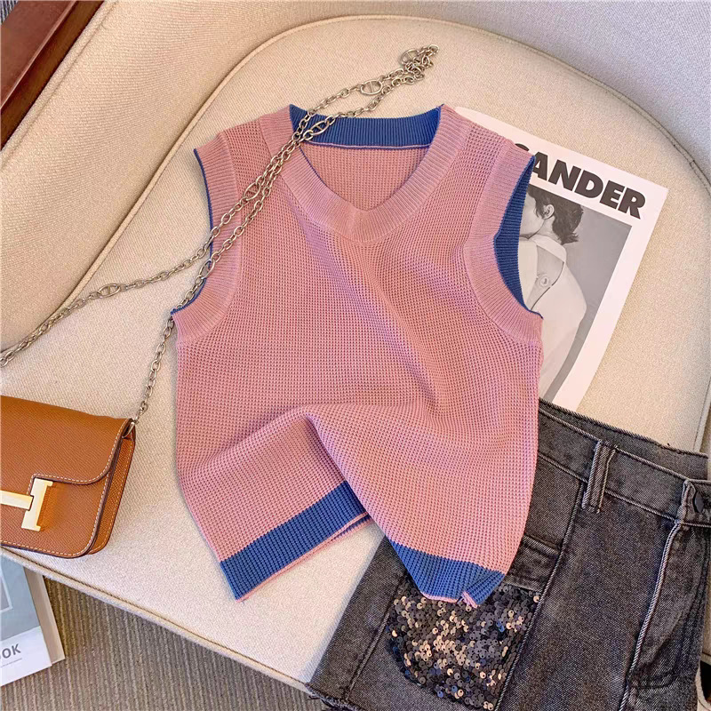 Retro small design thin silk knitted tank top